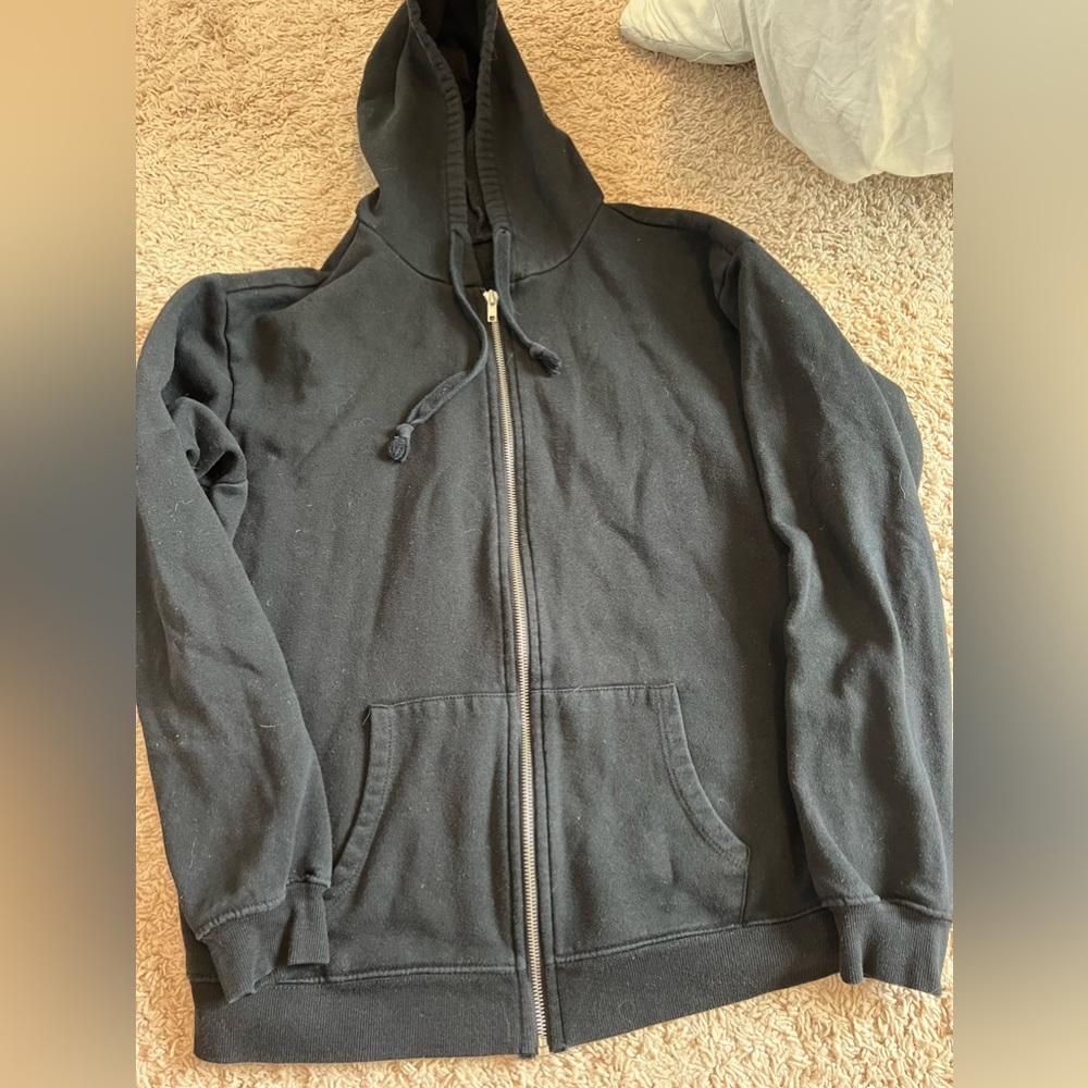 Plain black cotton hoodie zip up